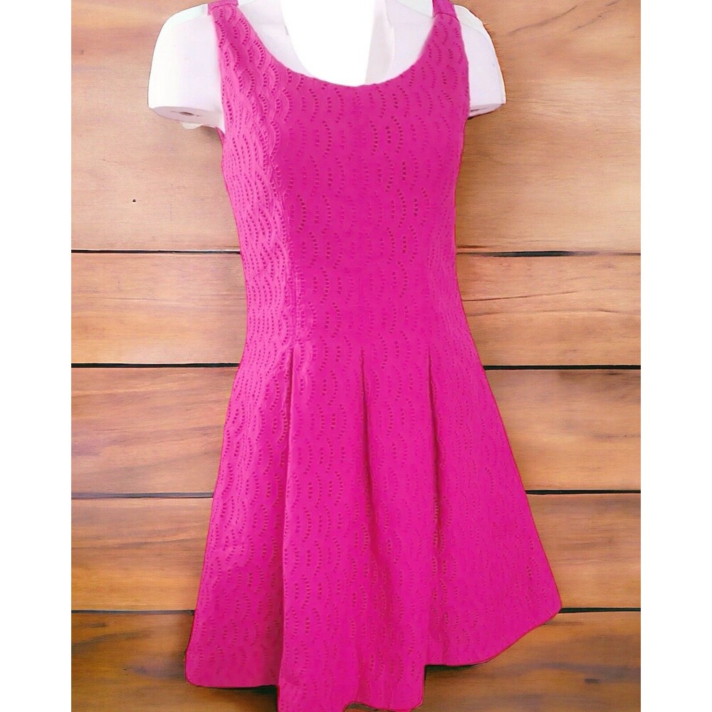 Women’s Dress Lord & Taylor Magenta Pink Fit & Flare Sleeveless Lace 4 EUC